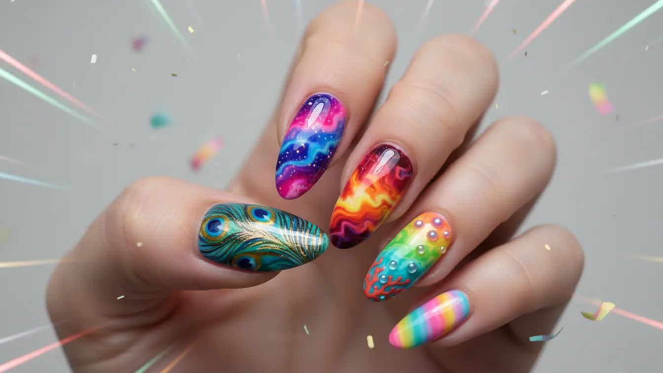 Цветен артистичен маникюр от Lumina Nails Studio